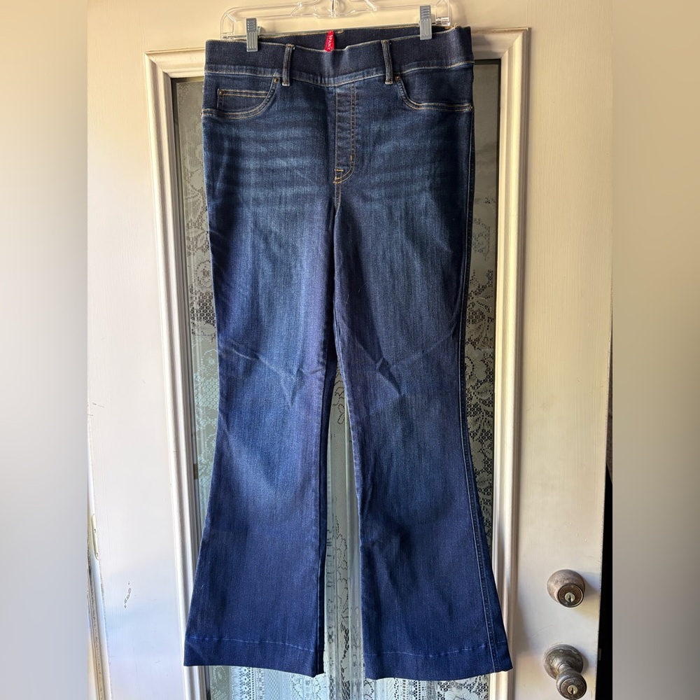 High-Rise Dark Blue Flare Jeans - Women's - Picture 4 of 7